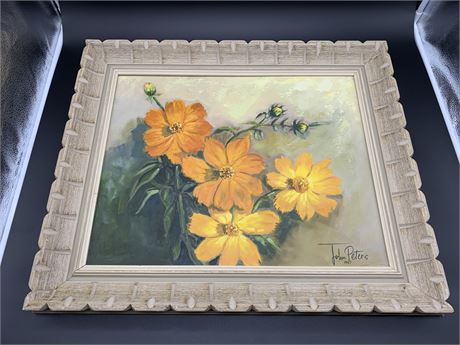 FLOWER OIL PAINTING SIGNED JOHN PETERS (25”x21”)