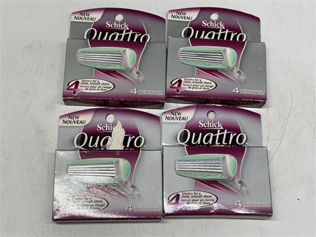 4 NEW SCHICK QUATTRO FOR WOMAN SHAVING CARTRIDGES (4/BOX 12 TOTAL)