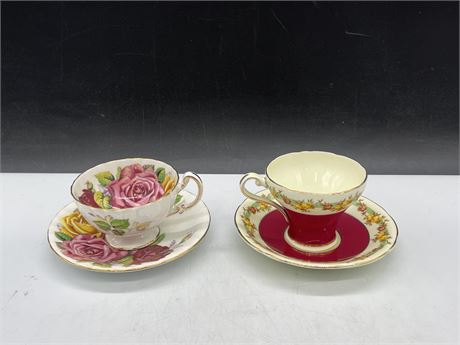 2 AYNSLEY CUPS & SAUCERS - NO CHIPS OR CRACKS
