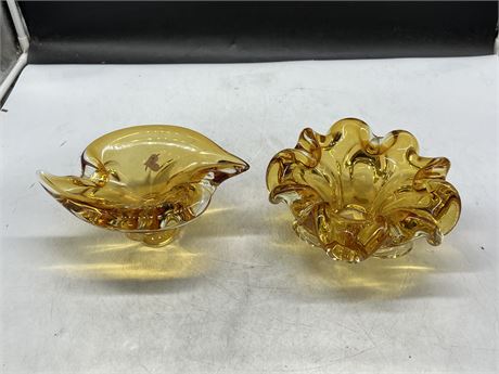 2 CHALET STYLE GLASS BOWLS (8” wide)