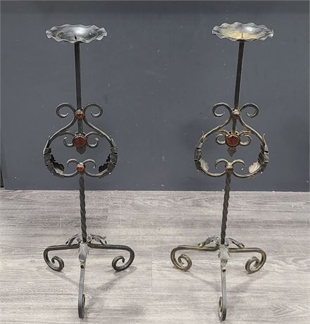 2 CAST IRON CANDLE STANDS 30" HIGH