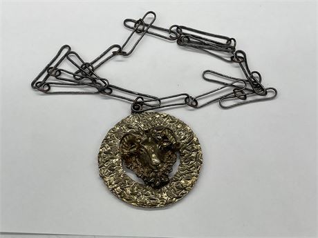 LARGE AND IN CHARGE RAM HEAD PENDANT 3” DIAMETER + 16” CHAIN