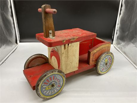 HOMEMADE VINTAGE WOOD RIDE-ON TRUCK (18” long)