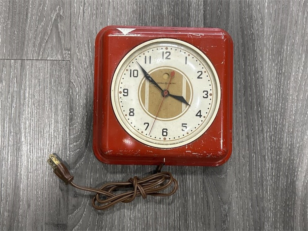 Urban Auctions - MID CENTURY MODERN GENERAL ELECTRIC RED CLOCK ...