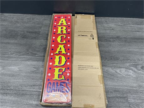 8 NEW IN BOX ARCADE GAMES SIGNS 5”x24”