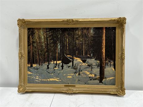 FRAMED PRINT BY FRANZ JOHNSTON “SHACK IN THE WOODS” (38”x27”)