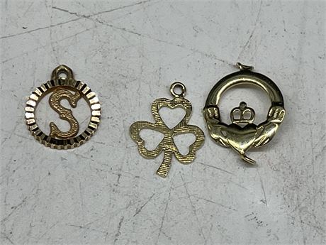 3 10K GOLD PENDENTS