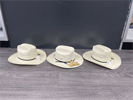 (3) YOUTH STRAW COWBOY HATS (NEW W/ TAGS)