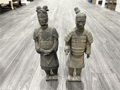 2 LARGE SIGNED TERRACOTTA WARRIOR FIGURES (15” tall)