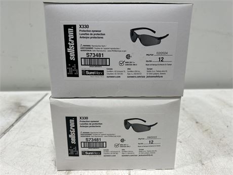 2 CASES OF NEW TINTED SAFTEY GLASSES - 12 PER CASE