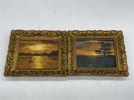 2 MCM SIGNED OIL PAINTINGS BY CURTISS HALL (7”X5.5”)