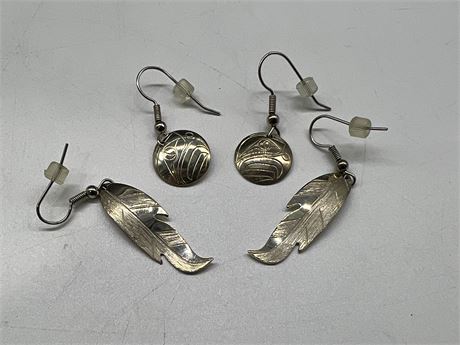 SIGNED STERLING SILVER NATIVE DESIGN EARRINGS  - TESTED