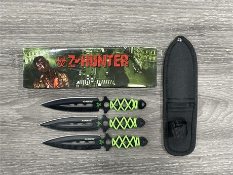 NEW 3PC ZOMBIE HUNTER THROWING KNIFE SET - 7” LONG