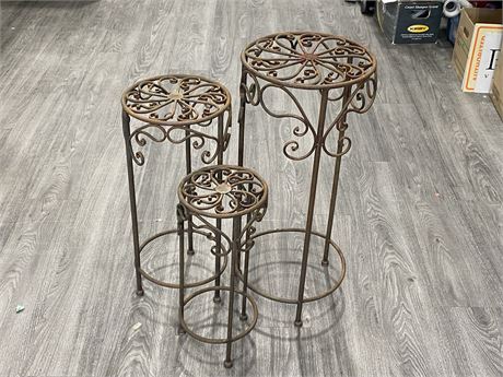 3 METAL PLANT STANDS (12”X28” LARGEST)