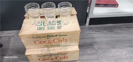 20) 1950s Coca - Cola small glasses & original cardboard cases