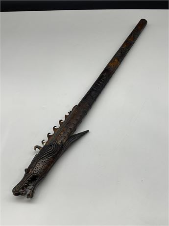 CHINESE HAND CARVED BLOW DART GUN - 25” LONG - HAS SOME DEFICIENCIES