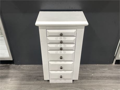 LARGE PAINTED 5 DRAWER W/ OPENING SIDES & MIRRORED JEWELRY BOX - 16”x27”x11”