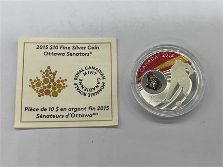 2015 $10 FINE SILVER RCM COIN - OTTAWA SENATORS