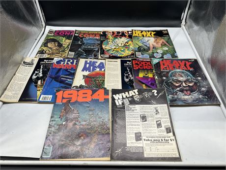 12 VINTAGE COMIC MAGS - SOME DETACHED / NO COVERS