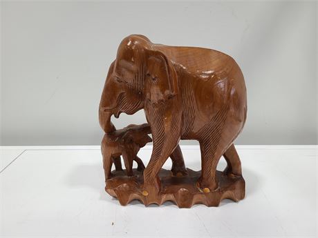 CARVED WOODEN ELEPHANT AND BABY