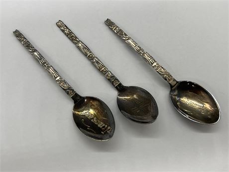 3 SMALL STERLING INDIGENOUS SPOONS (3.5”)