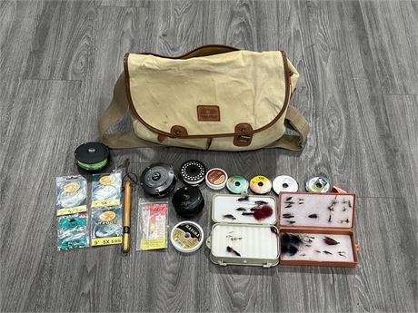 LOT OF FISHING SUPPLIES W/ HOUSE OF HARDY BAG