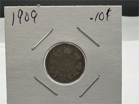 1909 USA SILVER 10 CENT COIN