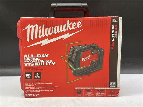 (NEW IN BOX) MILWAUKEE USB RECHARGEABLE GREEN LASER - CROSS LINE