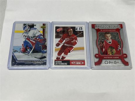 3 NHL ROOKIE CARDS - KANE / ZETTERBERG / LUNDQVIST