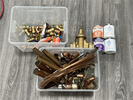 LOT OF WATER FITTINGS, COPPER, ETC
