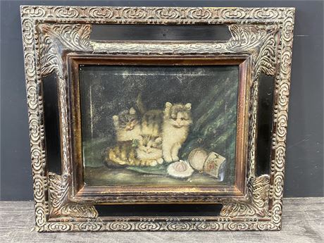 ANTIQUE KITTENS ON CANVAS COPPER FRAME (16”X14.5”)