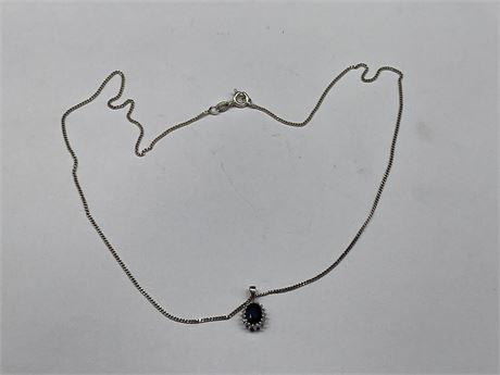 925 STERLING CONTEMPORARY NECKLACE W/ SAPPHIRE PENDANT (18”)