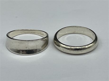 925 STERLING SILVER CONCAVE DESIGN RING SZ, 6 3/4 & 925 SILVER BAND RING SZ, 6.5