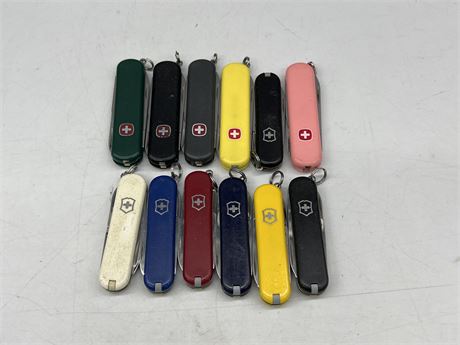 LOT OF 12 SWISS ARMY KNIVES
