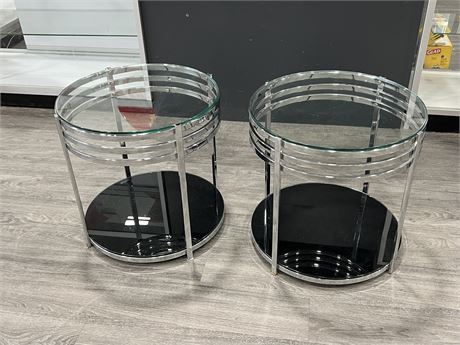 2 GLASS / CHROME SIDE TABLES (20” tall)