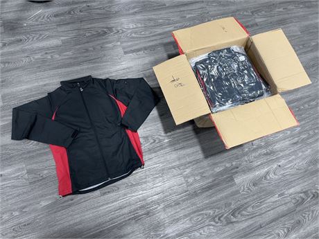 25 NEW FIRST STAR APPAREL BLACK/RED ATHLETIC JACKETS (SIZE ADULT MEDIUM)