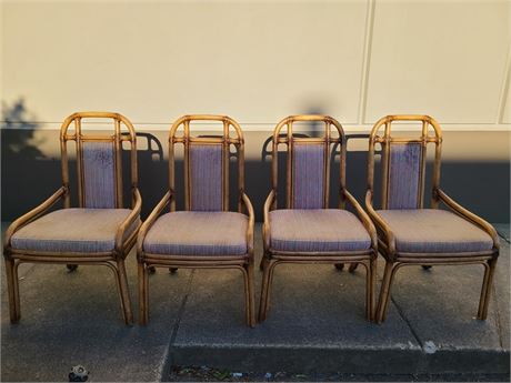 4 BAMBOO CHAIRS (FELT HAS SOME STAINS)