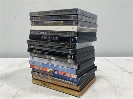 17 MUSIC RELATED DVDS - 3 SEALED