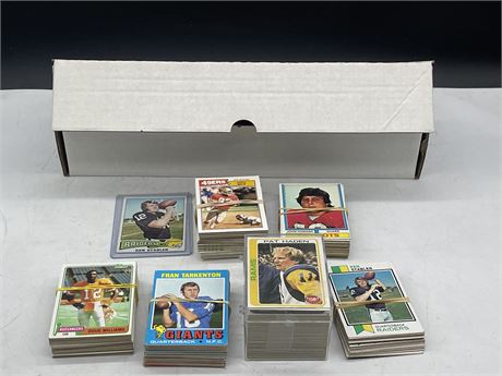 LOT OF SMALL STACKS OF TOPPS FOOTBALL CARDS - YEARS 71’ / 73’ / 74’ 78’ / 81’ /