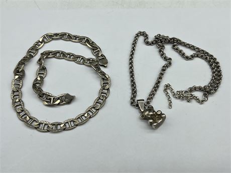 2 STERLING NECKLACES - 1 MISSING CLASP