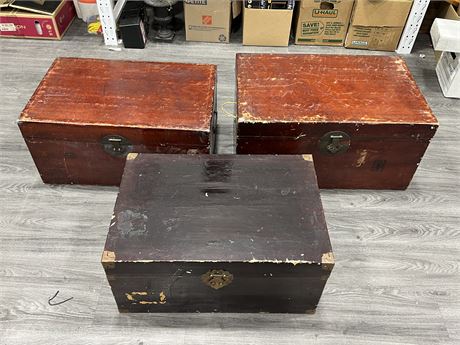 3 VINTAGE ASIAN WOOD CHESTS (Largest is 31” wide)
