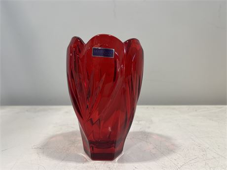 MCM MARQUIS BY WATERFORD RED VASE - 6” TALL