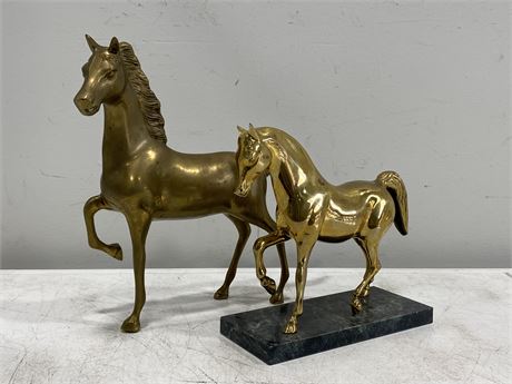LARGE BRASS MARBLE MOUNTED MCM HORSES (15”X12” LARGEST)