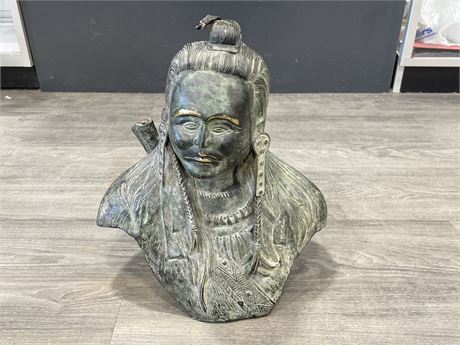 EARLY BRONZE HOLLOW CARVED NATIVE BUST - 16” TALL 14” WIDE