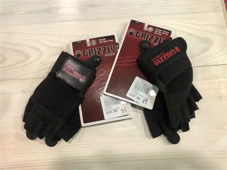 2 PAIRS OF NEW GRIZZLY GYM GLOVES SIZE M RETAIL $55