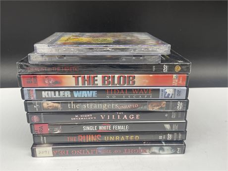 8 HORROR DVDS / 2 SEALED CDS