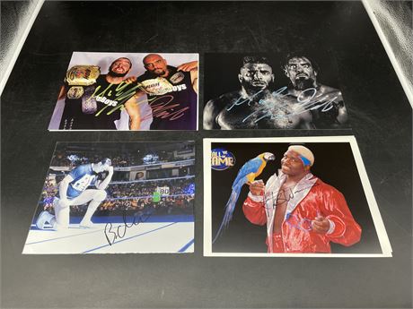 4 SIGNED WRESTLING POSTERS 9” x 11”