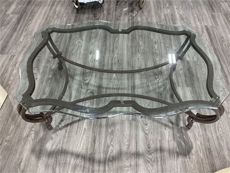 ROD IRON TABLE WITH GLASS TOP (57” long)