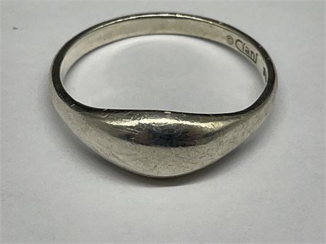 STERLING DOME RING - SIGNED - MARKED CLAN - SIZE 6 1/2