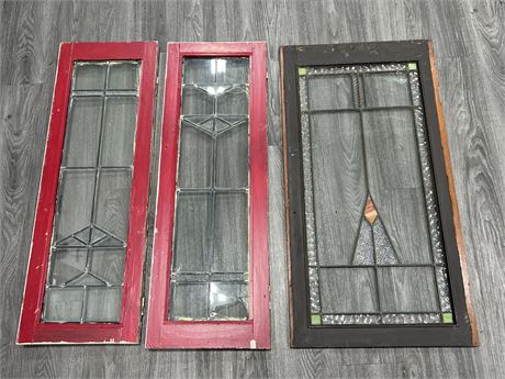 3 VINTAGE LEADED GLASS PANELS (Largest is 38.5”x20”)